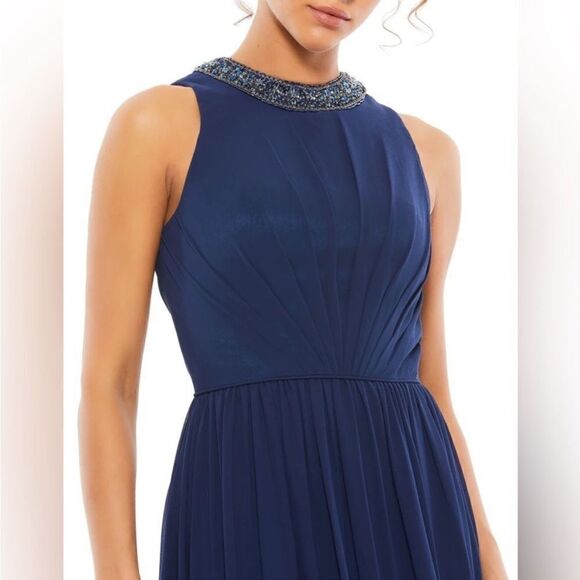 Mac Duggal 58045 BEJEWELED NECKLINE PLEATED CHIFFON GOWN NWT $398 - Picture 3 of 6